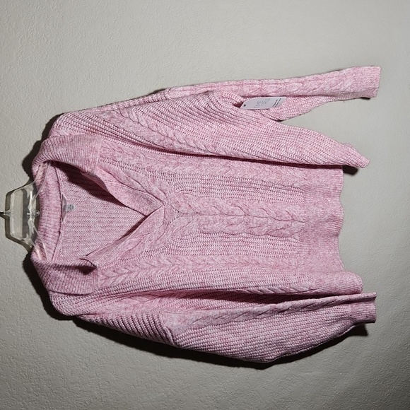 Time & Tru Sweater Womens Size XL Cable Knit Crop Knit Pink White V Neck New - Picture 1 of 8